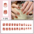 Short square press-on nails with amber gradient finish and elegant gold foil accents - Amber Nude Pink Gradient Gold Foil (Y-293)