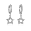 Detailed close-up of hollow star earrings with cubic zirconia in silver-plated copper finish - Silver Star