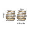 Irregular two-tone gold and silver wavy stainless steel earrings, size 28mm x 26mm - Irregular Rippled Layered Studs