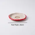 Cute mushroom-shaped 20cm ceramic flat plate with red spotted rim and pleated texture - Tz-306 Mushroom-style 8-inch Round Plate