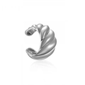 Silver croissant ear cuff with woven twill design and smooth metallic finish on white background - Silver (Single Piece)