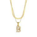 Double-layered 18K gold plated stainless steel necklace with sparkling zircon B pendant - Letter B Style