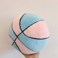 Detail of pink and blue plush basketball pillow showing soft texture and stitching - 28cm Upgraded Version / Pale Blue