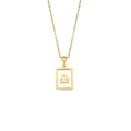 Golden Libra zodiac necklace featuring rectangular white shell pendant with gold rim - Libra