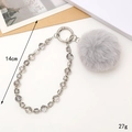 Chic 14cm gray faux fur ball and faceted crystal beaded wrist strap for phone - Gray Crystal Style (K3990)
