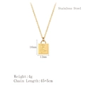Golden stainless steel necklace featuring a vintage square rose embossed pendant charm - LN1066 Gold