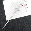 Silver sword hair pin with red teardrop gemstone pendant for hanfu styling - Ruby Pendant Style / Color Retention White K Gold (Ruby)