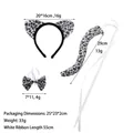Dettaglio del set cosplay leopardato con fascia papillon e dimensioni della coda - Set Leopardo delle Nevi 3 Pezzi con Nastro