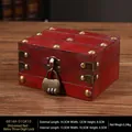 Vintage red wooden jewelry box with a three-digit combination lock and metal rivets - Patchwork Distressed Red - Vintage Three-position Lock