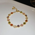 Detail of adjustable gold bracelet with multi-colored heart-shaped zircon stones - 21# Gold Colorful Heart Extension Style