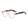 Gafas de sol redondas retro con montura transparente y patillas de carey - Lente Plana / Montura blanca transparente con patillas de carey té luz azul