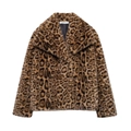 Women's leopard print faux fur jacket with lapel collar shown on white background - XS / Leopard 4
