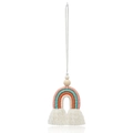 Handmade woven rainbow car charm with pink and blue cotton rope and natural wood bead - Pink Rainbow