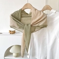 Lace-trimmed cotton linen scarf in green and beige patchwork for sun protection - Apricot Green