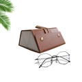 Brown PU leather folding multi-slot glasses case with gray velvet lining and carry strap - Brown Oversized (3 Slots - Grey Lining)