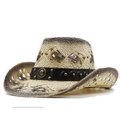 Unisex elegant straw western cowboy hat with wide brim and leather band detailing - 03 Rice Black
