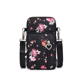 Mini Umhängetasche für Handys in Schwarz mit lebhaften rosa und blauen Blumenmustern - S / Rosen in voller Blüte