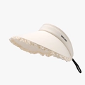 Chapeau pare-soleil crème à large bord avec bordure en dentelle et cordon réglable - Réglable / Poche zippée