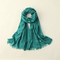Deep green lightweight linen scarf with decorative fringe tassels on a neutral background - 100*195CM / Sky Blue
