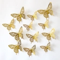 Set of 12 hollowed-out golden 3D butterfly wall stickers for party and wedding decorations - Single Layer-Gold Style 1