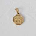 Octagon 18K gold plated stainless steel pendant featuring a vintage butterfly relief - L07 Hexagonal Butterfly