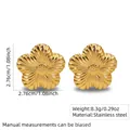 Golden flower stainless steel stud earrings featuring textured petals and a 3D center - Radial Wavy Floral (FYD6176)