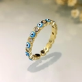 Adjustable golden Evil Eye ring with blue enamel and sparkling cubic zirconia stones - Gold-Sky Blue