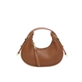 Brown litchi leather moon bag with metallic hardware and tassel in a variant view - Tan