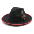 Classic black and red wool fedora hat with feather detail and vintage buckle decoration - M (56-58cm) / Black