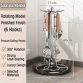 Rotating stainless steel kitchen utensil holder with 6 hooks in silver finish - Rotating Style (Multiple Hooks + Drip Tray) / Stainless Steel Original