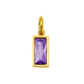 Rectangular gold stainless steel pendant featuring a vibrant purple birthstone gem - February Gold (Purple Zirconia)