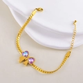 Bracelet chaîne cubaine dorée élégant avec pendentif papillon en cristal cœur violet - Bracelet Nœud Cœur Violet / Bracelet