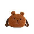 Simpatica borsa a tracolla in pile marrone per bambini con orecchie da orso morbide - Marrone