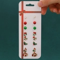 Christmas stud earring set with Santa, snowflake, and reindeer designs on card - 56 Gift Box (6 Pairs Set)