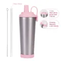 Silver 830ml stainless steel tumbler with pink lid and wide 1.2cm straw for boba - 830ml / Silver C-Light Pink Lid