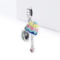 925 sterling silver colorful enamel Easter egg charm with a dangling pink heart zircon - Colorful Enamel Egg (SCC1753)