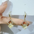 Elegant gold square double-layer earrings with sparkling crystals and a yellow resin stone - Double Layer Square Nested Rhinestone Style (E828-4) / Gold