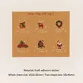 Vintage kraft paper Christmas stickers featuring reindeer and Santa for gift sealing - Christmas Tree Sticker Style C