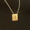18K gold plated stainless steel necklace with square pendant featuring letter Y - Pendant Only / Letter Y