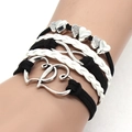 Multilayer braided leather bracelet with infinity symbol and silver heart charms - Black Heart Braided Bracelet