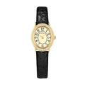 IBSO vintage oval ladies watch with gold diamond bezel and black leather strap - Black Leather Gold Case (Arabic Numerals Dial)