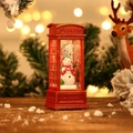 Red vintage telephone booth Christmas lantern ornament with a snowman and warm LED lights - Red Telephone Booth Snowman
