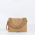 Straw envelope clutch in natural brown with bohemian layered fringe and wristlet strap - Khaki