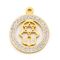 Ciondolo mano di Fatima dorata con cristalli di zircone e stella di Davide interna - Stile Oro 1 (KLJ6029-Z)