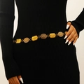 Bohemian gold metal waist chain belt with vintage embossed medallion coin charms - Vintage Embossed Medal Style (9216)