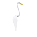 White egret metal swirl bird wind chime for garden and yard decor on a metal rod - White