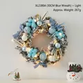 30cm blauer Weihnachtskranz mit LED-Lichtern, blauen Schleifen und Ornamenten - 30cm Blauer Kranz + Licht / Blau/Weiß (Mit Warmem Licht)