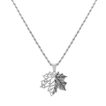 Silver stainless steel maple leaf pendant necklace with hollowed leaf vein design and rope chain - Silver