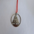 Vintage silver pewter Christmas tree ornament with red string for holiday decoration - Christmas Tree