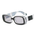 Rectangular sunglasses with transparent frame and black marble texture finish - C13 Black Mottled Frame Light Grey Lens
